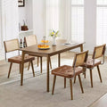Mid Century Natural Rattan Dining Chairs Set of 4, Velvet Upholstered Kitchen Chairs with Tall Cane Backrest and Strong Wood Legs
