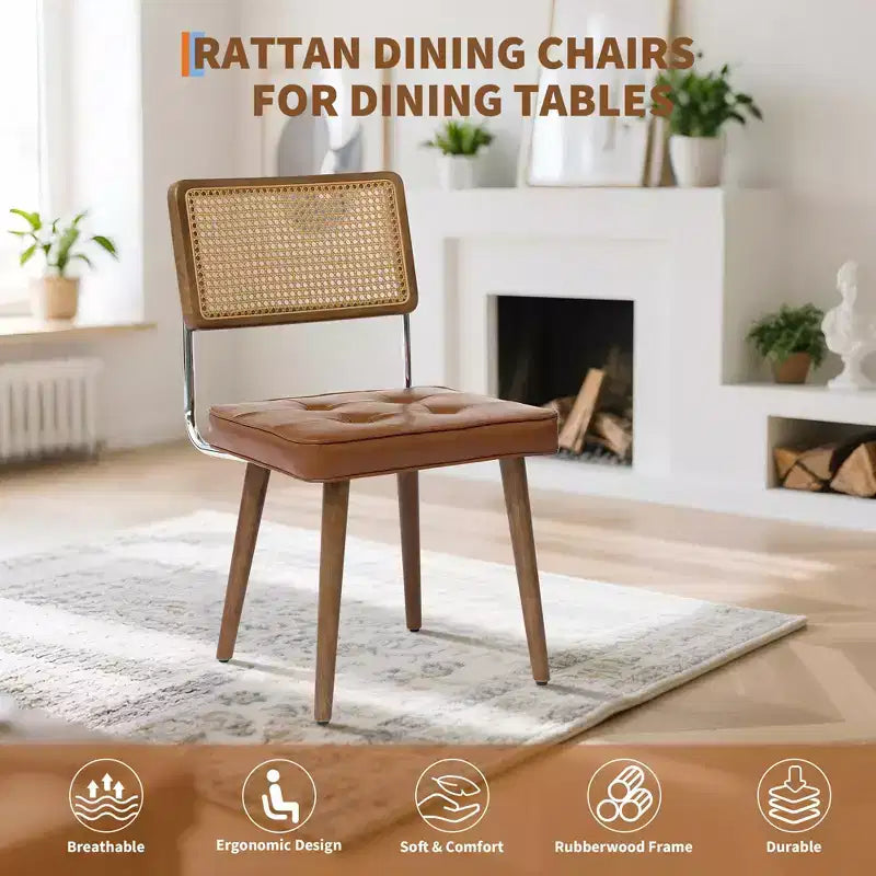 Sedie da pranzo in rattan naturale di metà secolo, set da 4, sedie da cucina imbottite in velluto con schienale alto in canna d'India e robuste gambe in legno