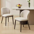 Acekool Set of 8 Space-Smart Dining Chairs - Cream PU Seats w/Walnut Trim, Steel-Reinforced Frame for Large Gatherings