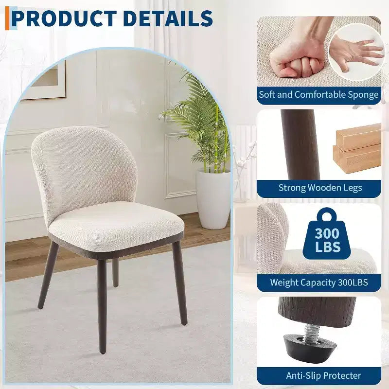 Set di 8 sedie da pranzo, sedute in pelle PU crema, finiture in noce, telaio rinforzato in acciaio