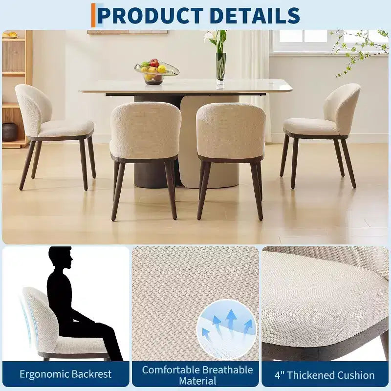 Set di 8 sedie da pranzo, sedute in pelle PU crema, finiture in noce, telaio rinforzato in acciaio