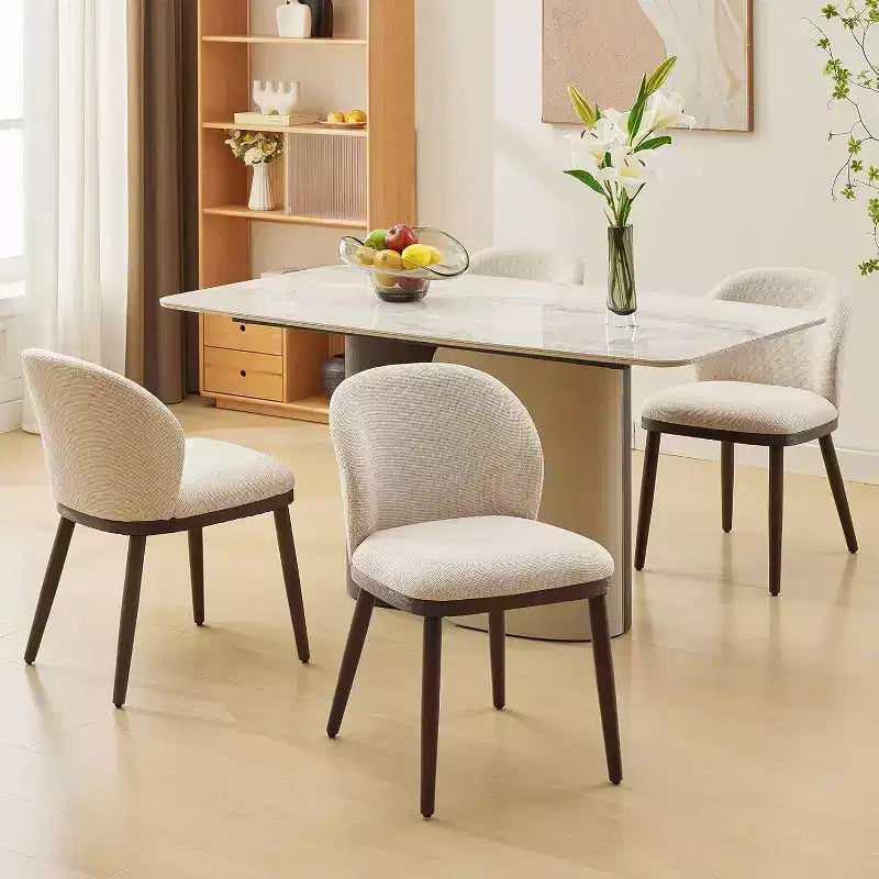 Set di 8 sedie da pranzo, sedute in pelle PU crema, finiture in noce, telaio rinforzato in acciaio