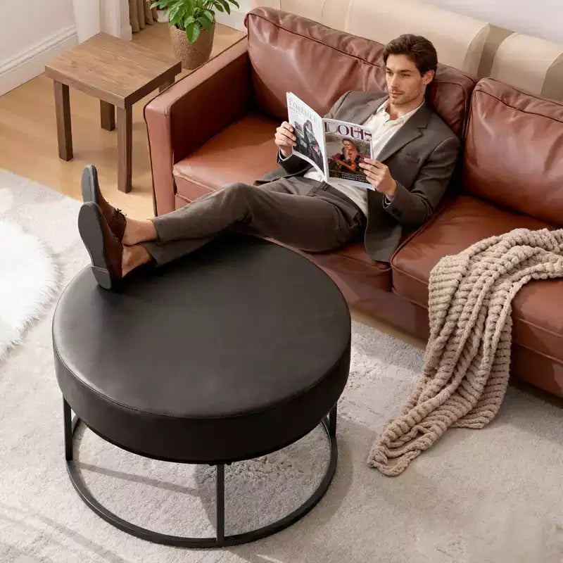 Tavolino/Pouf Contenitore Rotondo in ciniglia con gambe in metallo, capacità 136 kg