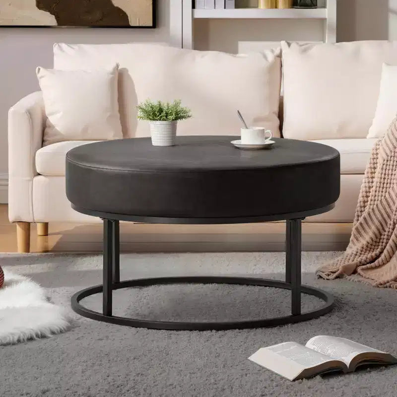 Tavolino/Pouf Contenitore Rotondo in ciniglia con gambe in metallo, capacità 136 kg