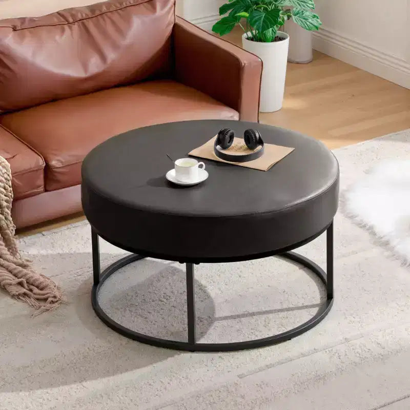 Tavolino/Pouf Contenitore Rotondo in ciniglia con gambe in metallo, capacità 136 kg