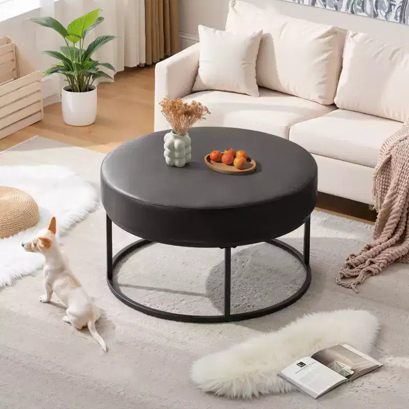 Tavolino/Pouf Contenitore Rotondo in ciniglia con gambe in metallo, capacità 136 kg