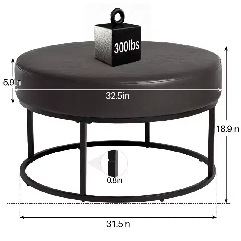 Tavolino/Pouf Contenitore Rotondo in ciniglia con gambe in metallo, capacità 136 kg
