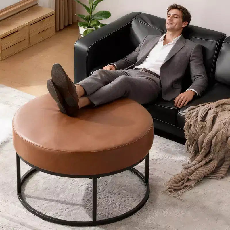 Tavolino/Pouf Contenitore Rotondo in ciniglia con gambe in metallo, capacità 136 kg