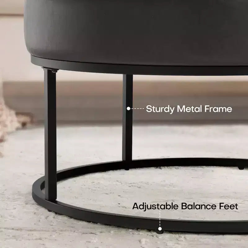 Tavolino/Pouf Contenitore Rotondo in ciniglia con gambe in metallo, capacità 136 kg