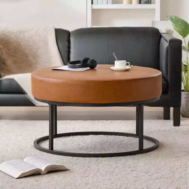 Tavolino/Pouf Contenitore Rotondo in ciniglia con gambe in metallo, capacità 136 kg