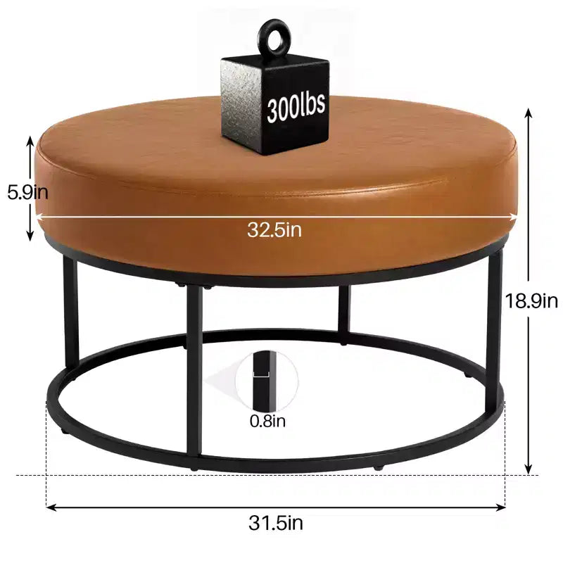 Tavolino/Pouf Contenitore Rotondo in ciniglia con gambe in metallo, capacità 136 kg