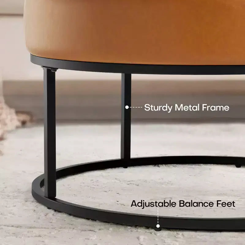 Tavolino/Pouf Contenitore Rotondo in ciniglia con gambe in metallo, capacità 136 kg
