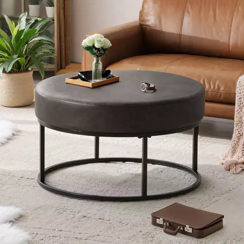 Tavolino/Pouf Contenitore Rotondo in ciniglia con gambe in metallo, capacità 136 kg