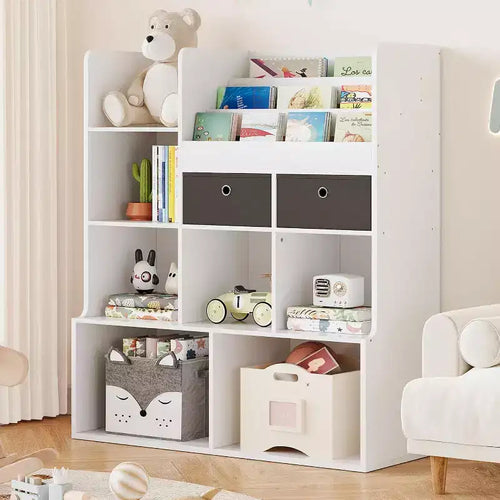 47.8in Kids Wooden Bookshelf with 4 Tier DrawersBook Rack Toy Organizer Bookcase Storage for Playroom Classroom