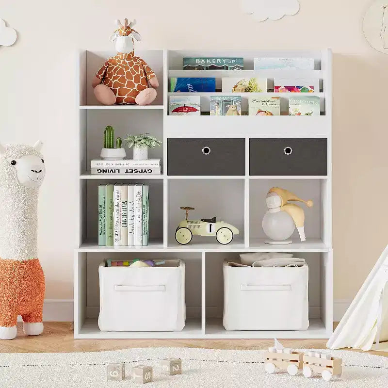 Libreria per Bambini in Legno da 121 cm con 4 Cassetti Porta Libri Organizer Giocattoli Scaffale Contenitore per Sala Giochi Aula