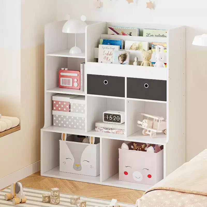 Libreria per Bambini in Legno da 121 cm con 4 Cassetti Porta Libri Organizer Giocattoli Scaffale Contenitore per Sala Giochi Aula