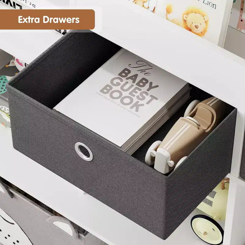 Libreria per Bambini in Legno da 121 cm con 4 Cassetti Porta Libri Organizer Giocattoli Scaffale Contenitore per Sala Giochi Aula