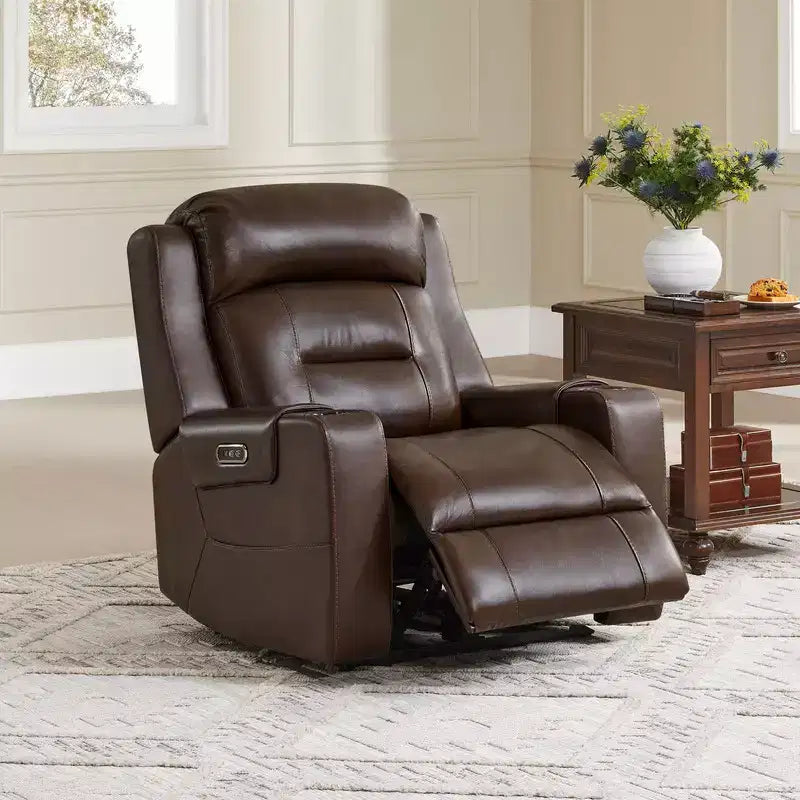 Spruce & Spring Genuine Leather Dual Motor Power Lay Flat Recliner Chair