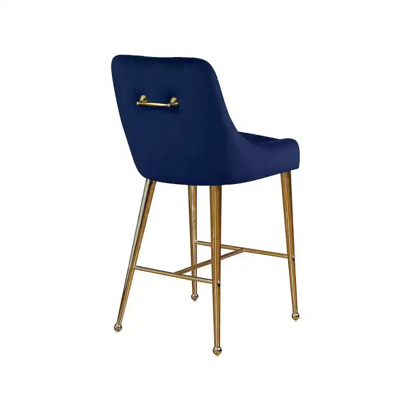 Sgabello da bancone rivestito in velluto blu navy con gambe dorate, set da 2
