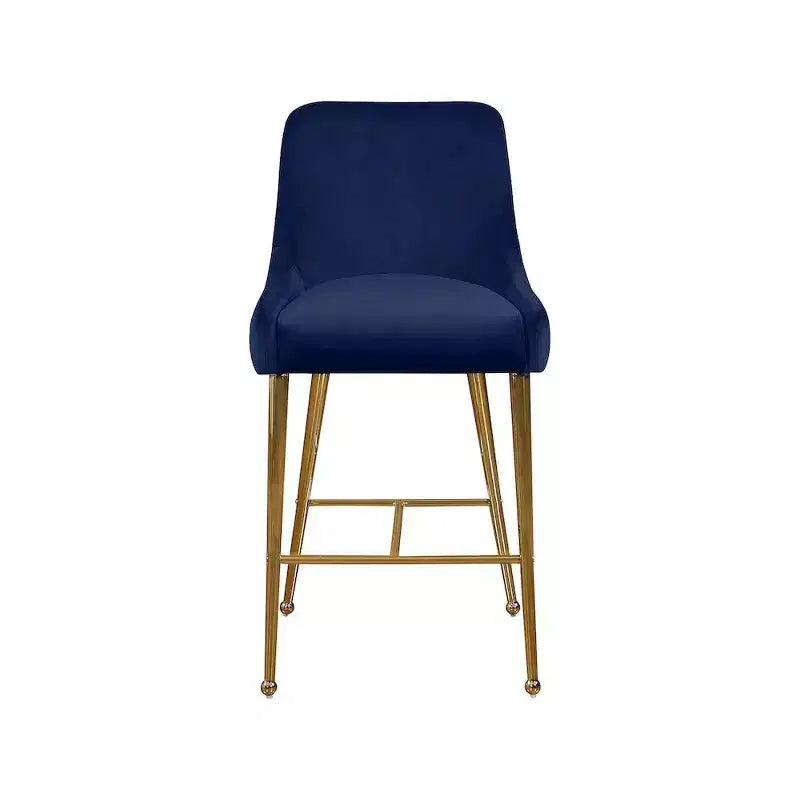 Sgabello da bancone rivestito in velluto blu navy con gambe dorate, set da 2