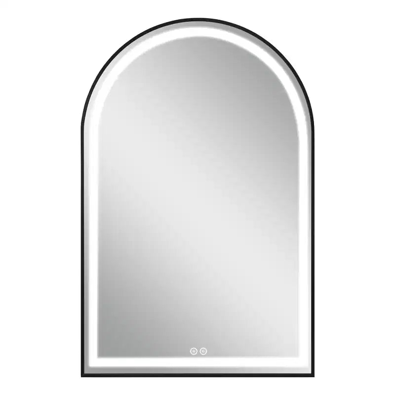 Specchio da bagno ad arco in lega di alluminio con funzione antiappannamento – Cornice Nera
