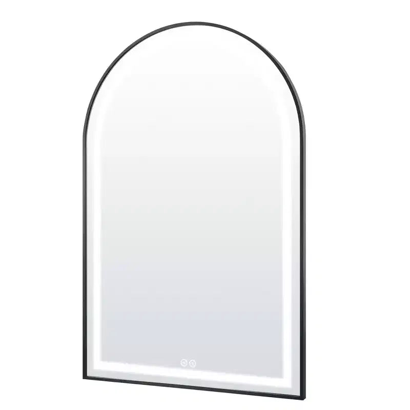 Specchio da bagno ad arco in lega di alluminio con funzione antiappannamento – Cornice Nera