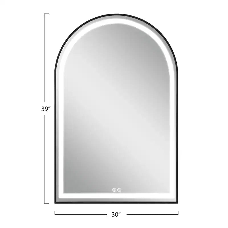Specchio da bagno ad arco in lega di alluminio con funzione antiappannamento – Cornice Nera