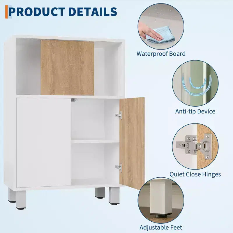 Credenza a Buffet Bianca con Ante Scorrevoli e Ripiani Regolabili – Mobile Contenitore da Bagno