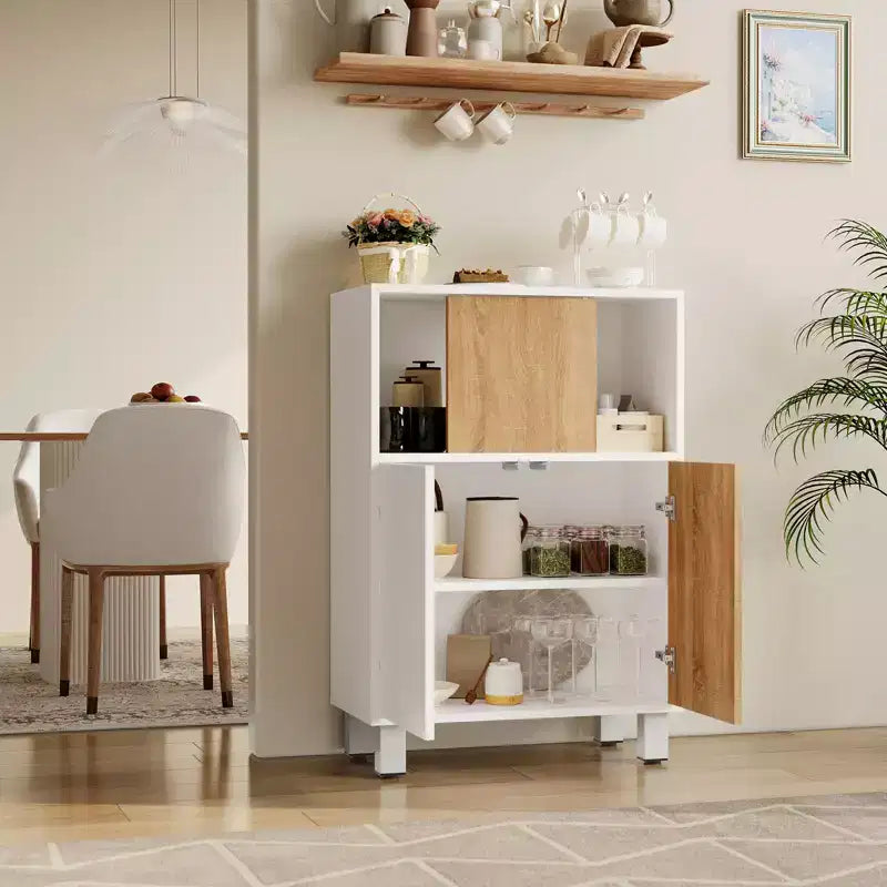 Credenza a Buffet Bianca con Ante Scorrevoli e Ripiani Regolabili – Mobile Contenitore da Bagno
