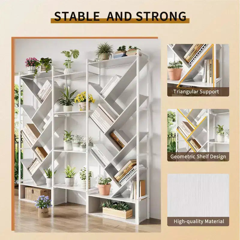 Libreria Industriale ad Albero a 6 Livelli e Tripla Colonna, Scaffale Moderno in Legno a 24 Scomparti e Espositore per Soggiorno e Ufficio