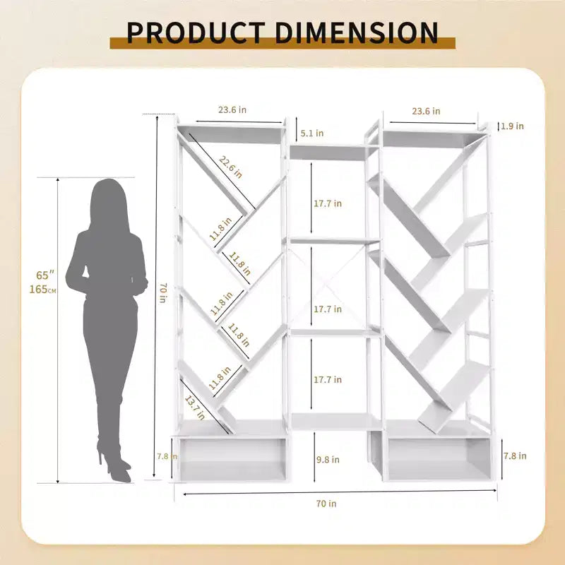 Libreria Industriale ad Albero a 6 Livelli e Tripla Colonna, Scaffale Moderno in Legno a 24 Scomparti e Espositore per Soggiorno e Ufficio