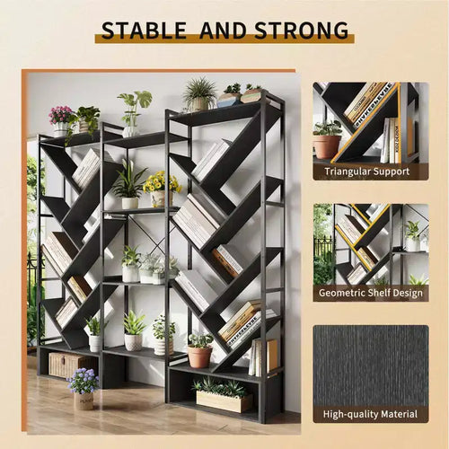 Libreria Industriale ad Albero a 6 Livelli e Tripla Colonna, Scaffale Moderno in Legno a 24 Scomparti e Espositore per Soggiorno e Ufficio