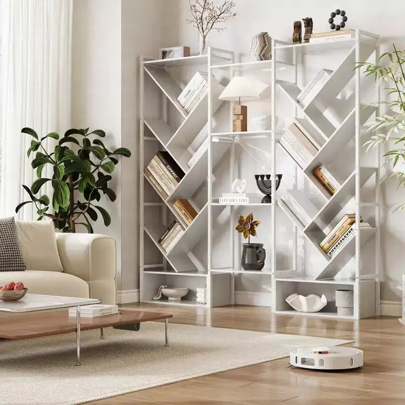 Libreria Industriale ad Albero a 6 Livelli e Tripla Colonna, Scaffale Moderno in Legno a 24 Scomparti e Espositore per Soggiorno e Ufficio