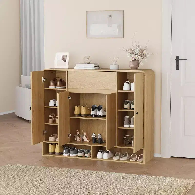 Scarpiera da 120 cm, 4 ante, 1 cassetto, mobile indipendente per ingresso, corridoio, soggiorno