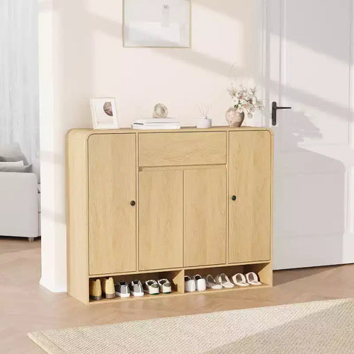 47.2 Inch Shoe Storage Cabinet, 4 Doors, 1 Drawer, Freestanding Entryway Organizer, for Hallway, Living Room