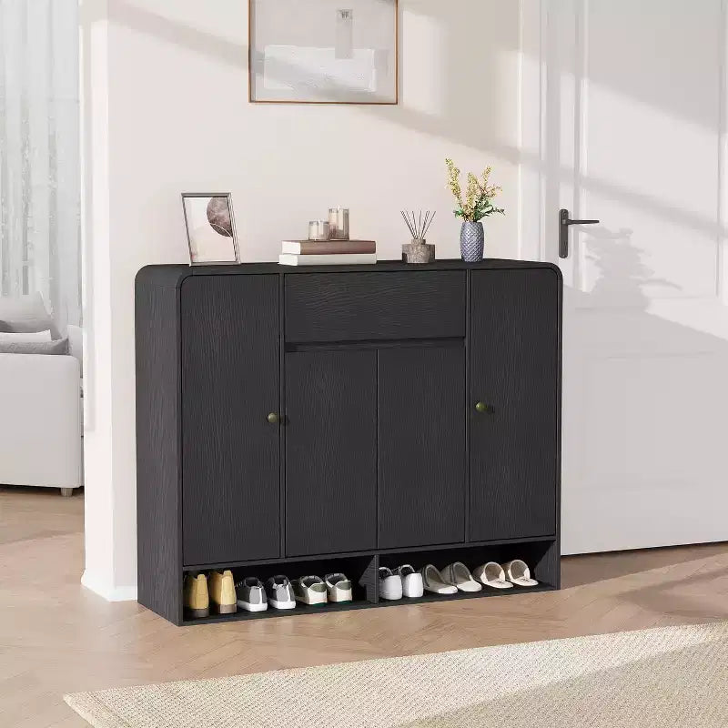Scarpiera da 120 cm, 4 ante, 1 cassetto, mobile indipendente per ingresso, corridoio, soggiorno