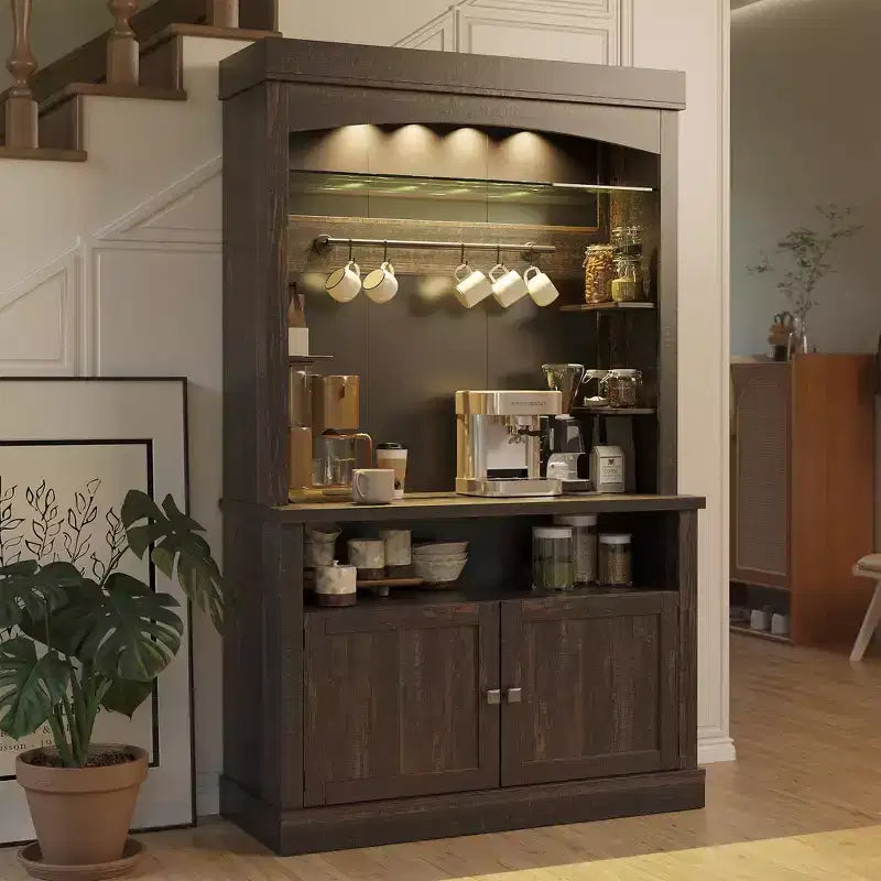 Mobile da caffè da fattoria con credenza, dispensa grande da cucina, ripiani regolabili, per sala da pranzo, soggiorno