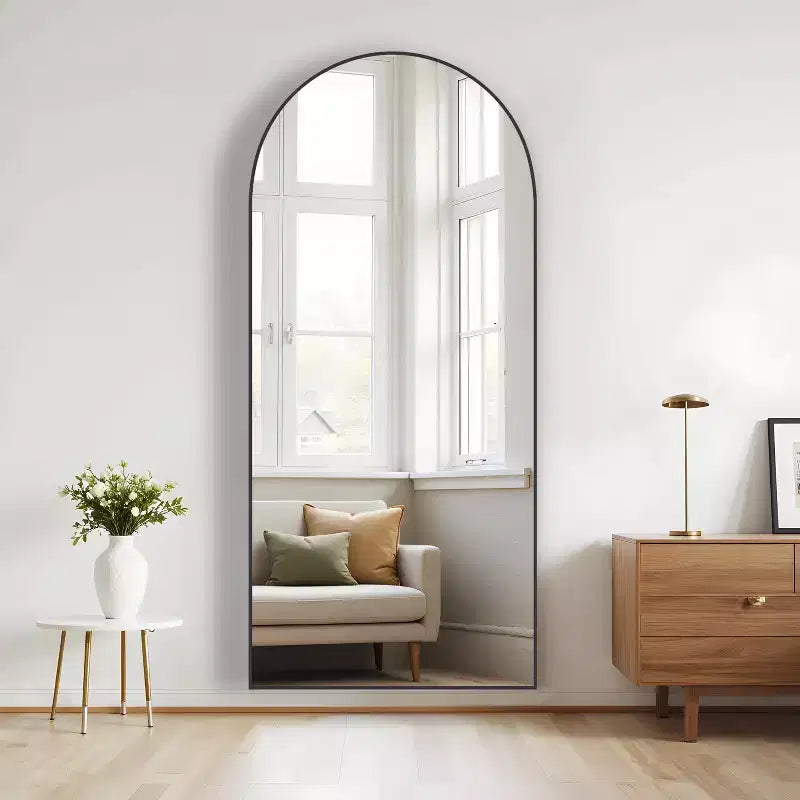 Specchio intero a figura intera da 180 cm con cornice in metallo nero – Ad arco o rettangolare per camera da letto e soggiorno