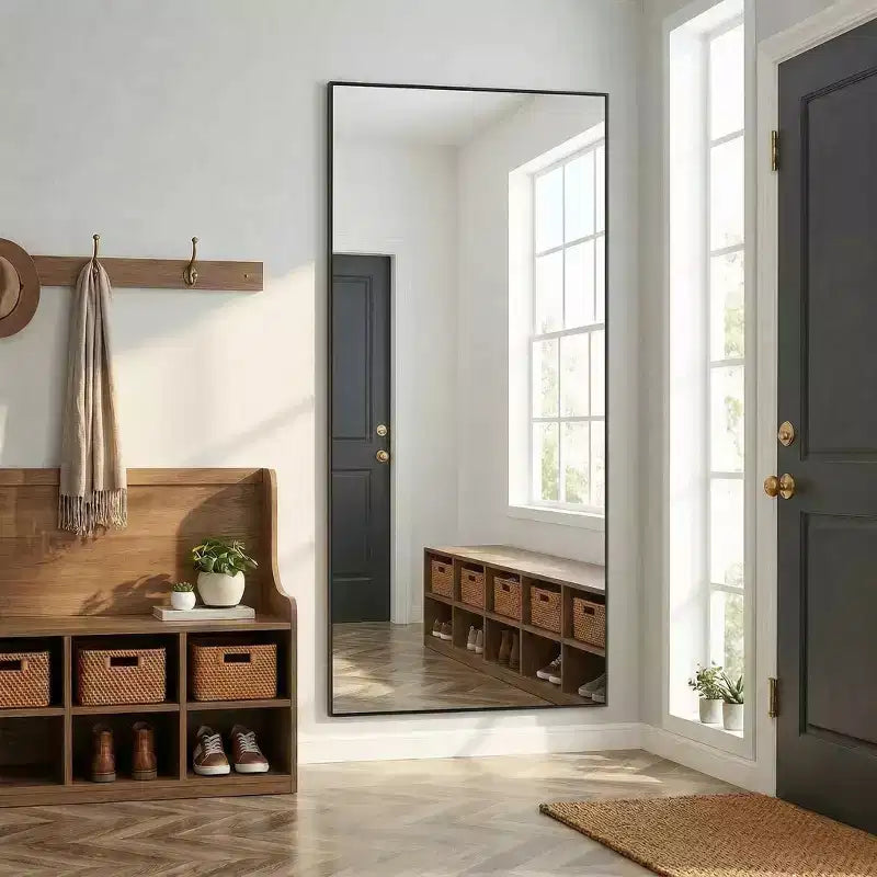 Specchio intero a figura intera da 180 cm con cornice in metallo nero – Ad arco o rettangolare per camera da letto e soggiorno