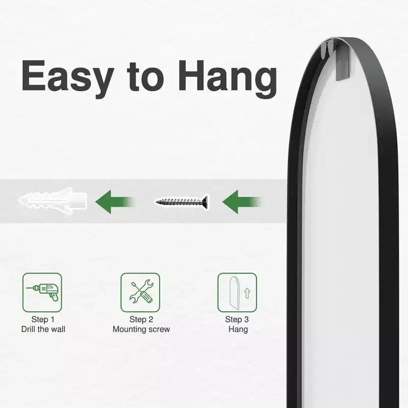 Specchio intero a figura intera da 180 cm con cornice in metallo nero – Ad arco o rettangolare per camera da letto e soggiorno