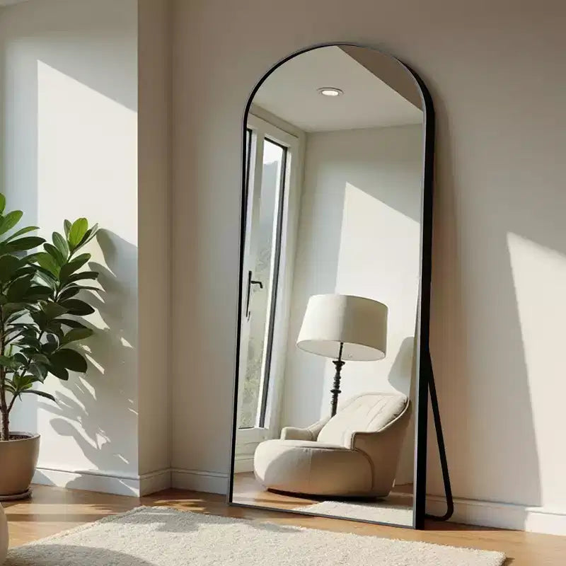 Specchio intero a figura intera da 180 cm con cornice in metallo nero – Ad arco o rettangolare per camera da letto e soggiorno