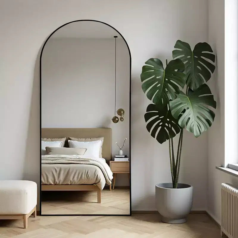 Specchio intero a figura intera da 180 cm con cornice in metallo nero – Ad arco o rettangolare per camera da letto e soggiorno