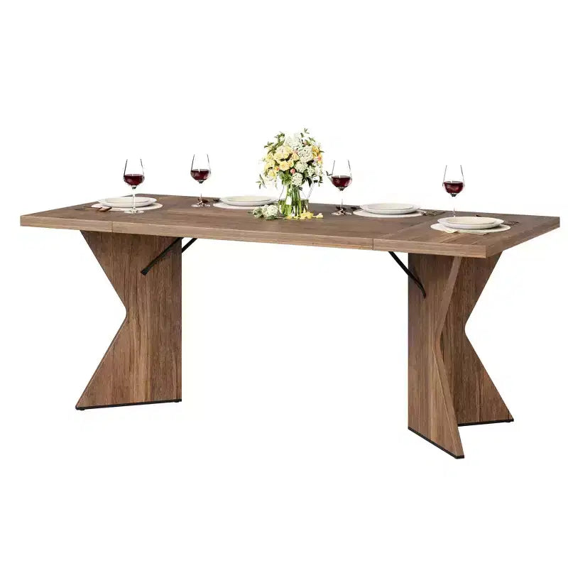 Tavolo da pranzo da 180 cm per 6 persone, tavolo da cucina rettangolare in stile rustico con struttura robusta e gambe a V, scrivania lunga in legno addensato e tavolo da cena