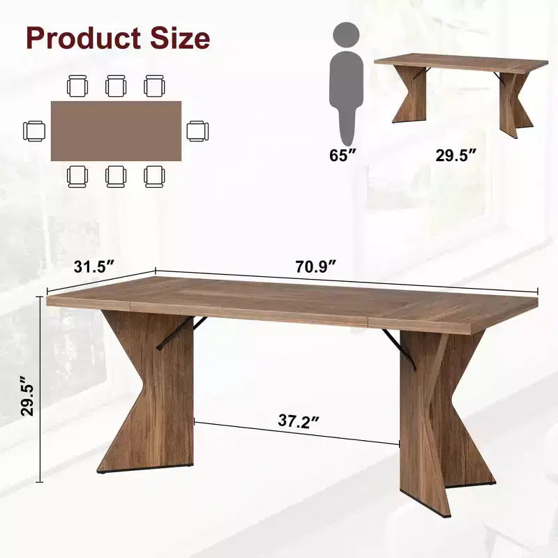 Tavolo da pranzo da 180 cm per 6 persone, tavolo da cucina rettangolare in stile rustico con struttura robusta e gambe a V, scrivania lunga in legno addensato e tavolo da cena