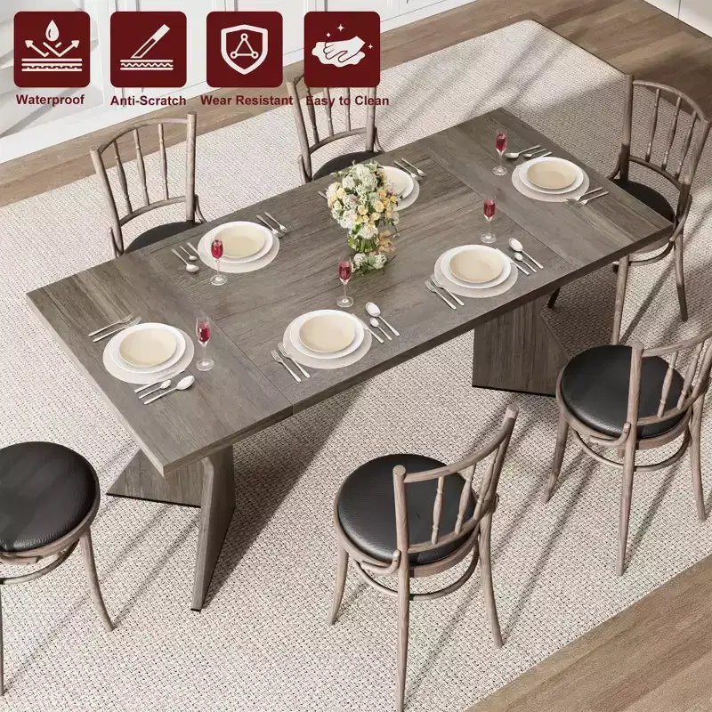 Tavolo da pranzo da 180 cm per 6 persone, tavolo da cucina rettangolare in stile rustico con struttura robusta e gambe a V, scrivania lunga in legno addensato e tavolo da cena