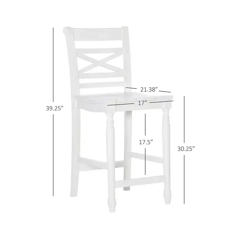 Sgabello da bar da 24,25" con schienale a X, bianco, design classico