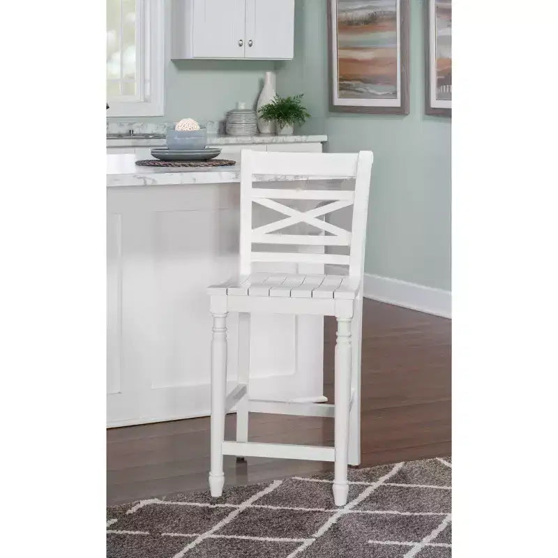 Sgabello da bar da 24,25" con schienale a X, bianco, design classico