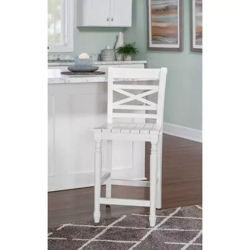 Sgabello da bar da 24,25" con schienale a X, bianco, design classico
