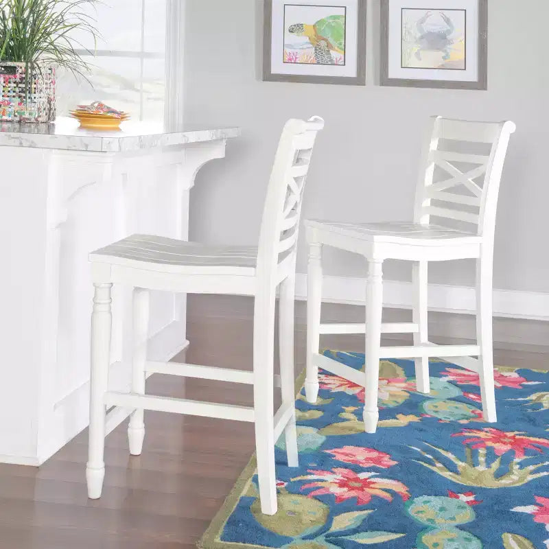 Sgabello da bar da 24,25" con schienale a X, bianco, design classico