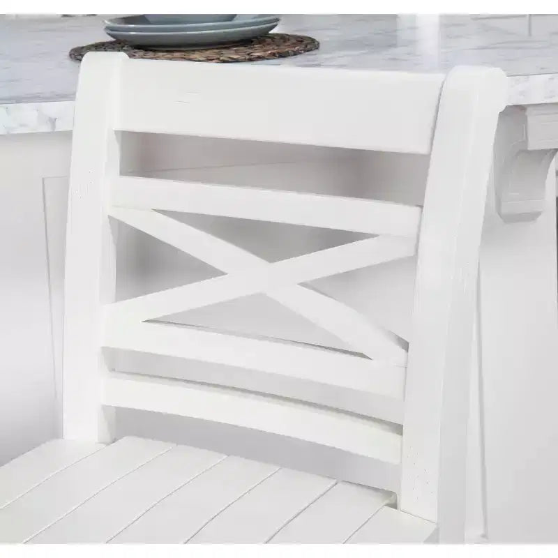 Sgabello da bar da 24,25" con schienale a X, bianco, design classico